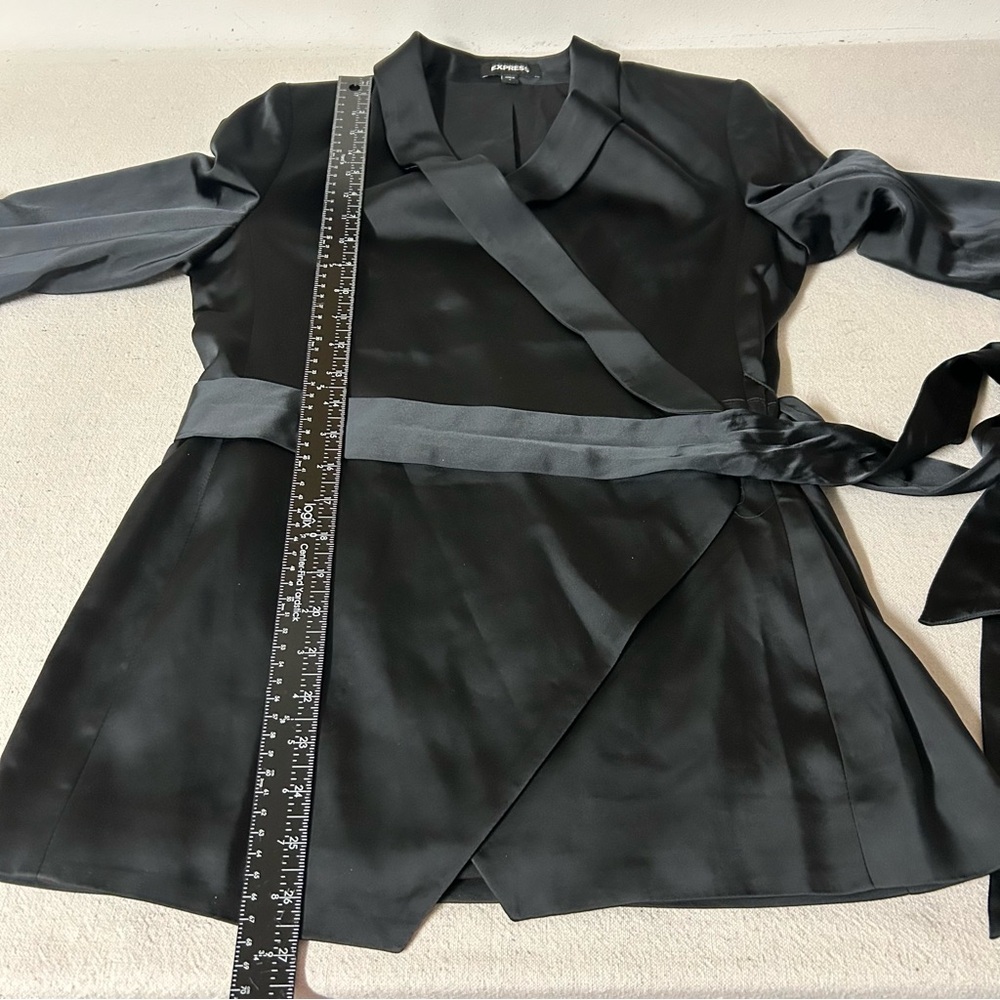 Express Wrap Blazer Womens S Black Side Tie Lined Chic Career Business Office - Picture 13 of 13